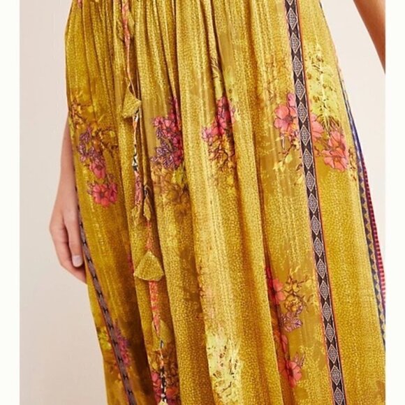 SOLD Anthropologie Citron Maxi Dress Bhanuni by Jyoti  with Tassels, Size XS - Picture 6 of 16